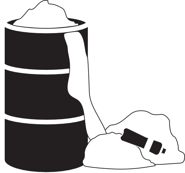 A garbage can overflowing with trash. Some of it on the ground including a plastic soda bottle.